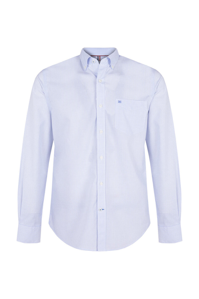 Pedro del Hierro Micro-checked non-iron + stain-resistant shirt Blue
