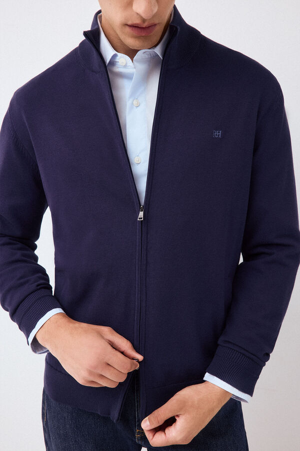 Pedro del Hierro Fine premium cotton zip fastening cardigan Blue