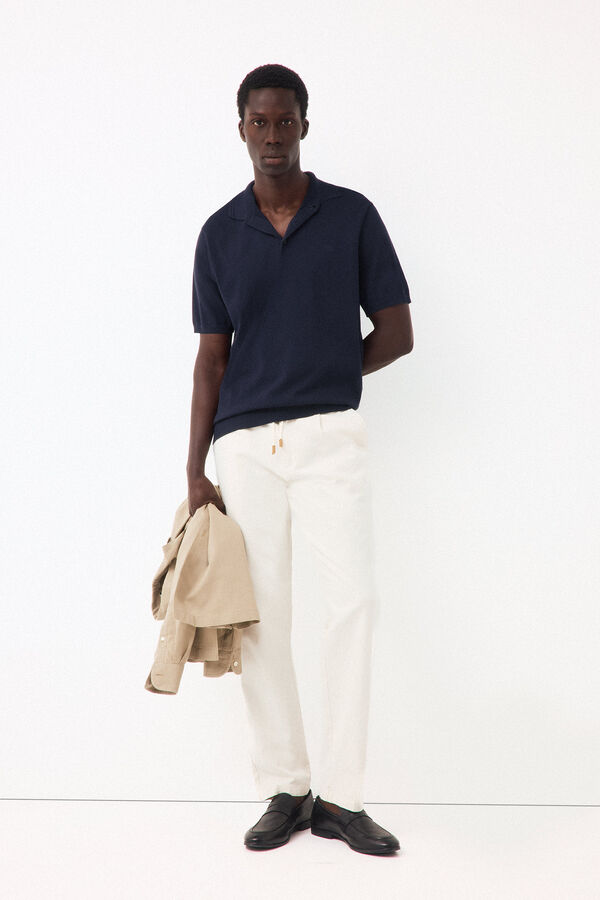 Pedro del Hierro Polo de malha premium em algod&atilde;o Azul
