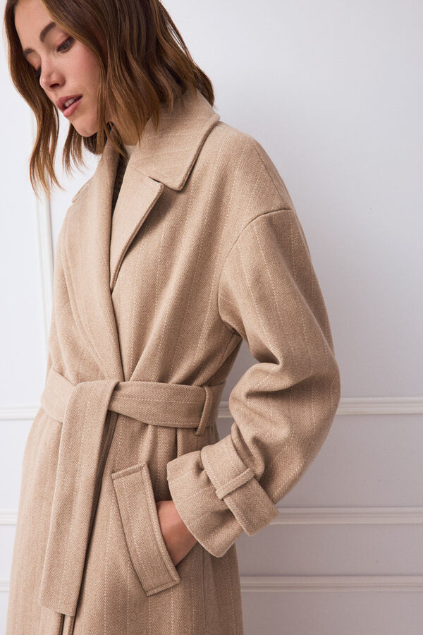 TFP by Tamara Falc&oacute; Pinstriped long coat Ecru