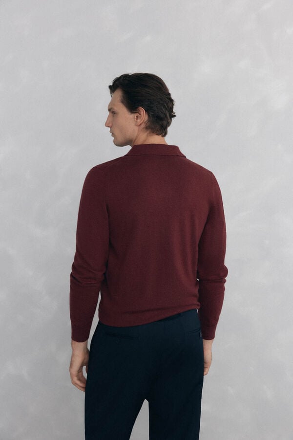 Pedro del Hierro Johnny neck sweater in merino wool and cashmere Burgundy
