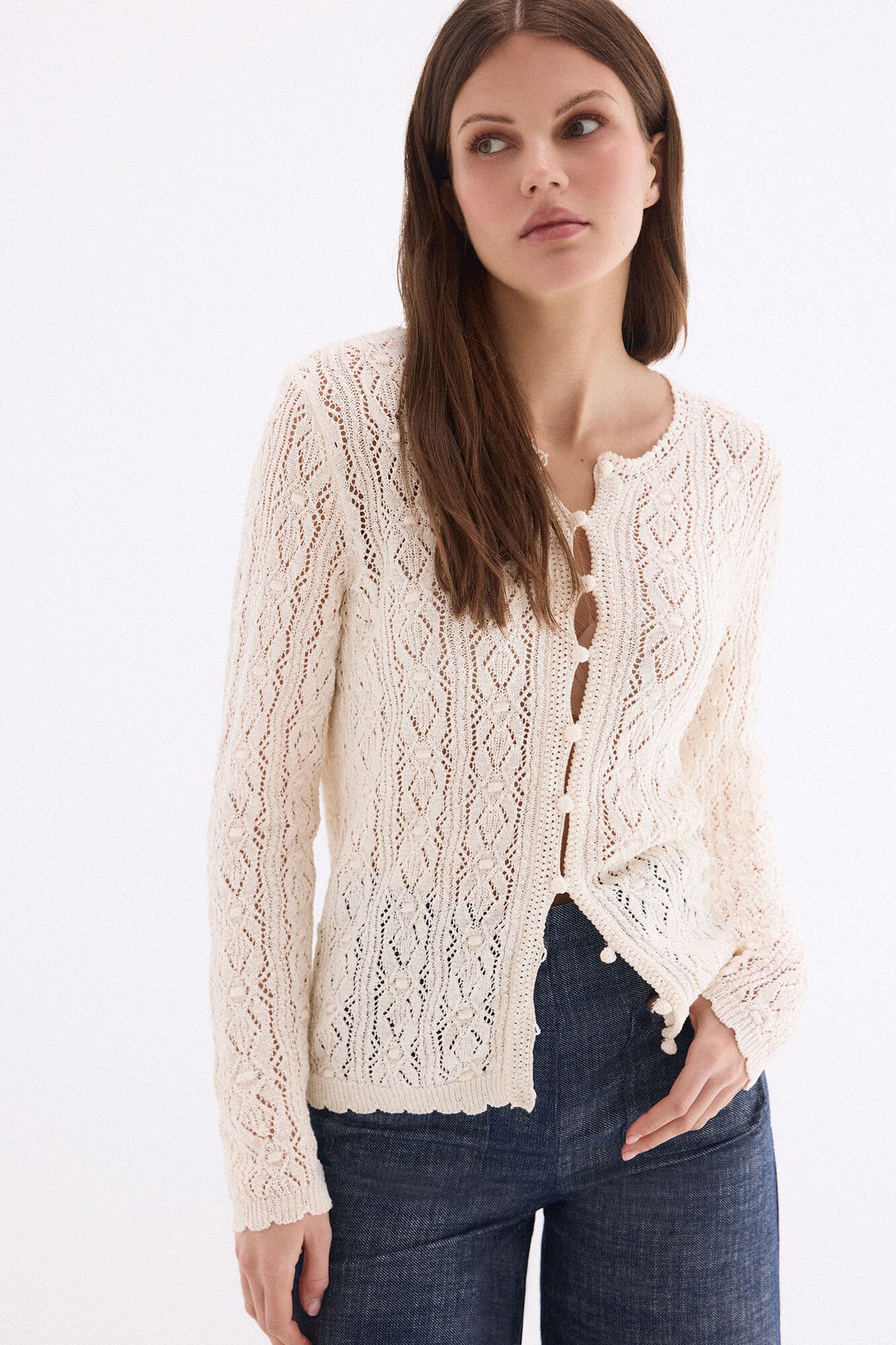 Pedro del Hierro Fancy openwork with crochet trim jacket