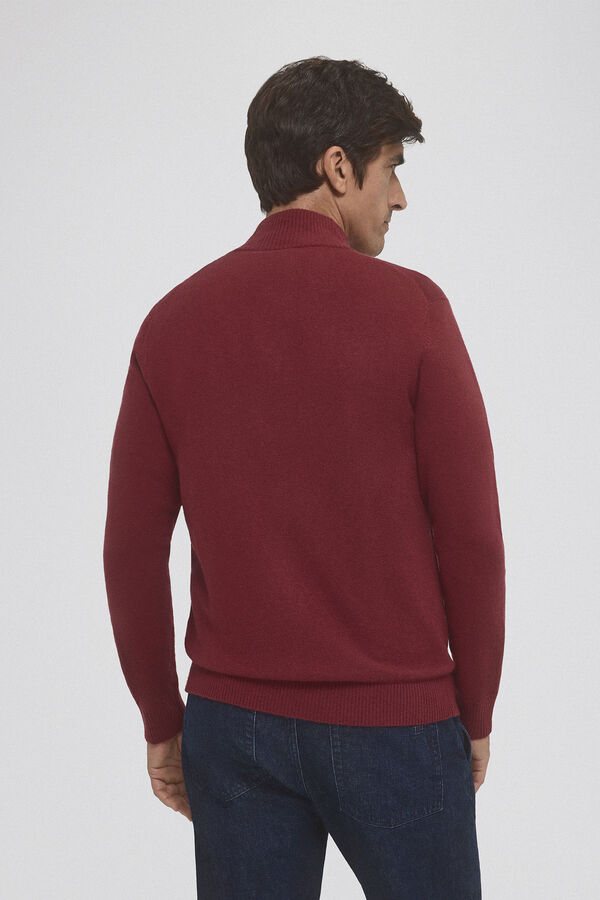 Pedro del Hierro Cashmere/wool buttoned high neck jumper Burgundy