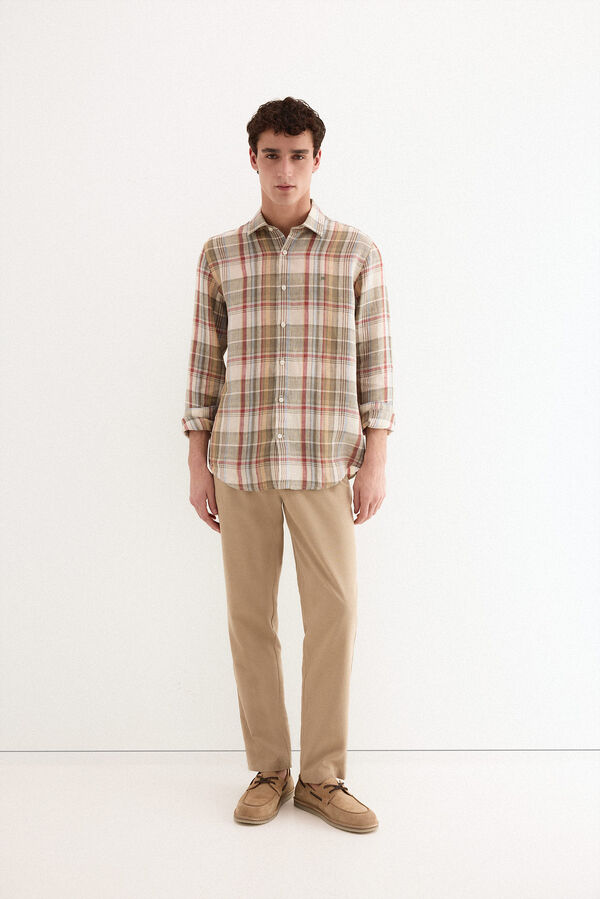 Pedro del Hierro Linen plaid shirt Beige