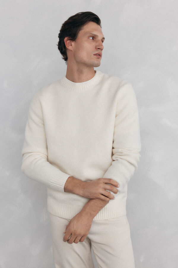 Pedro del Hierro Structured wool round neck sweater Ecru