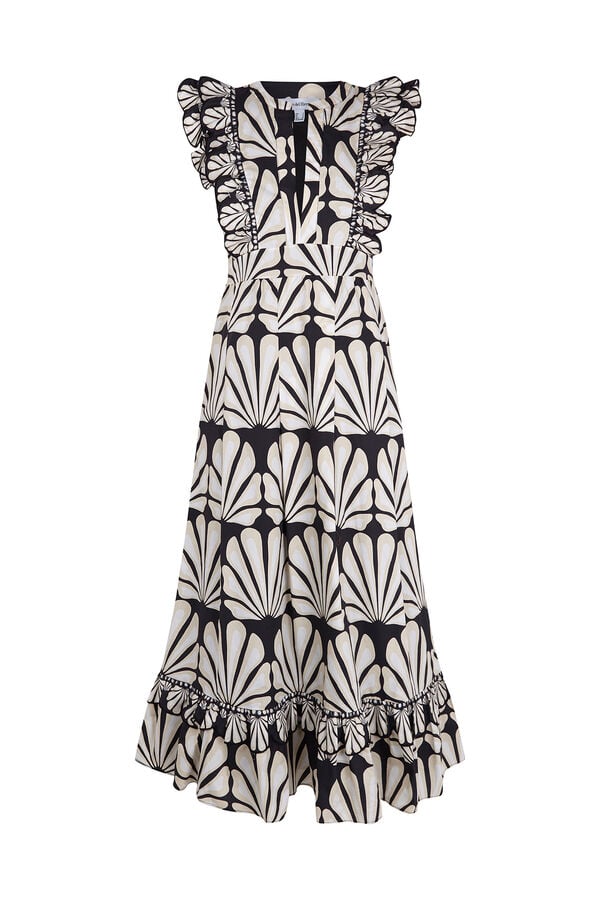 Pedro del Hierro Vestido de algod&atilde;o com folhos Beige