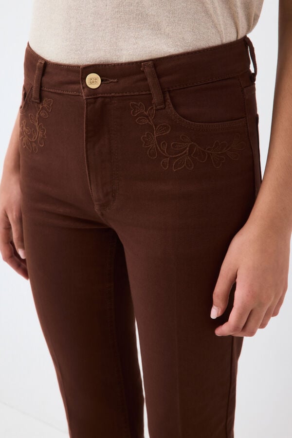 Pedro del Hierro Embroidered cropped flare jeans Brown