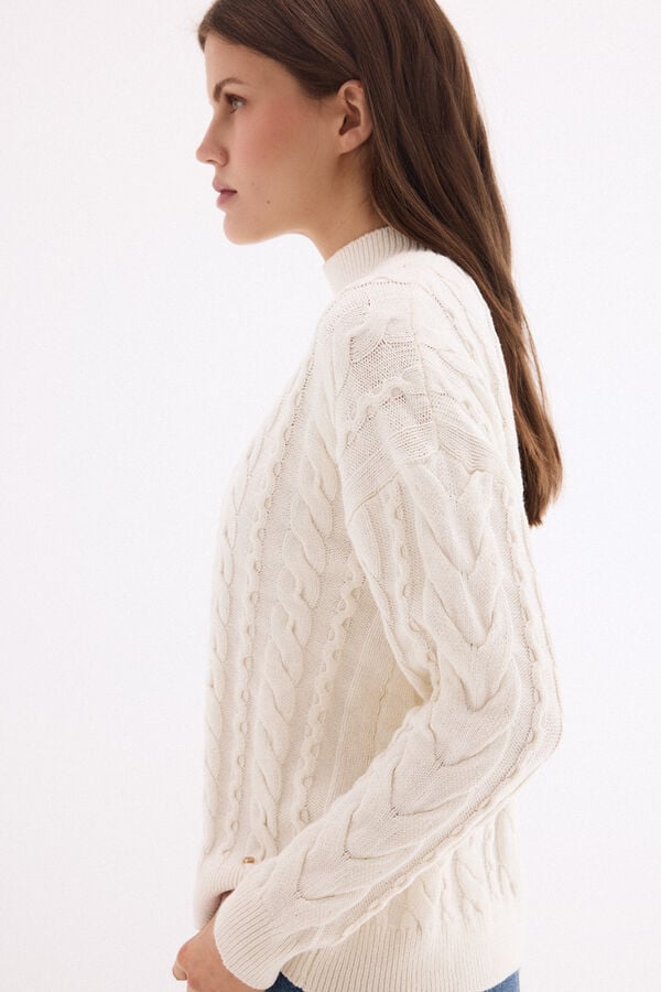 Pedro del Hierro Cross-knit roll neck jumper Beige