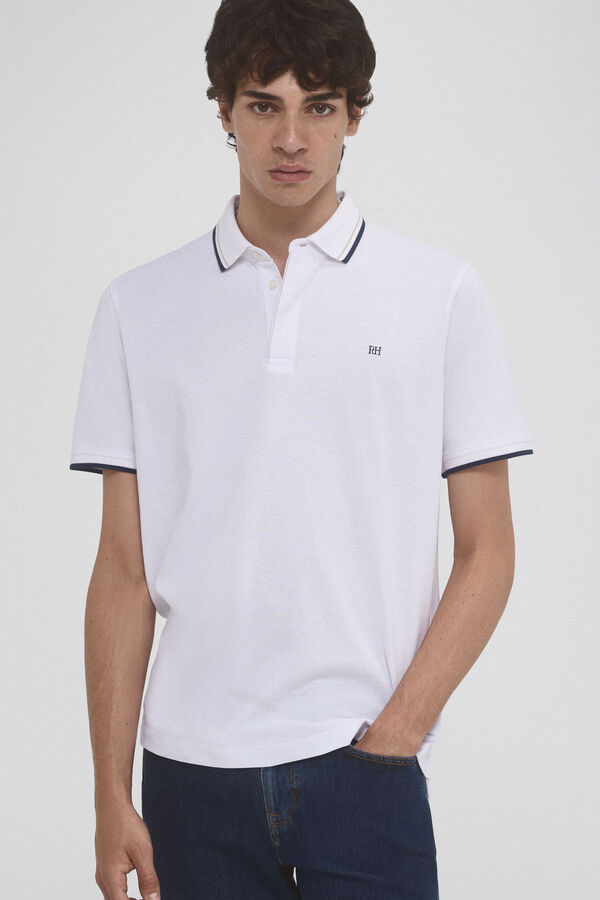 Pedro del Hierro plain polo shirt with tips and hidden buttons White