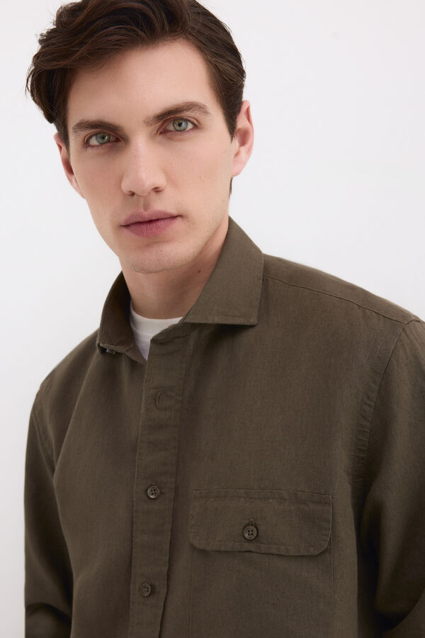 Pedro del Hierro Camisa lino bolsillos Verde