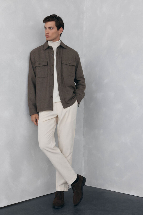 Pedro del Hierro Plain wool overshirt Brown