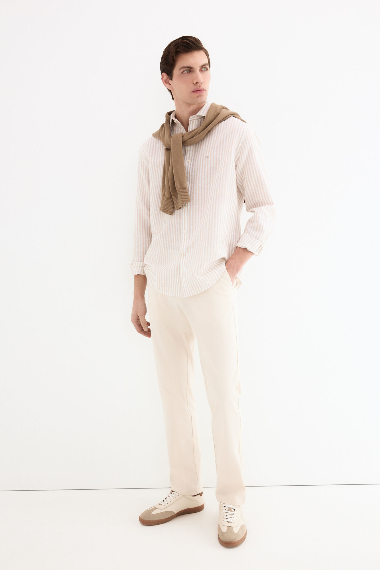 Pedro del Hierro Linen striped easy-iron dress shirt