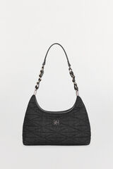 Pedro del Hierro Quilted hobo bag with leather handle and chain Grey
