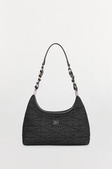 Pedro del Hierro Quilted hobo bag with leather handle and chain Grey