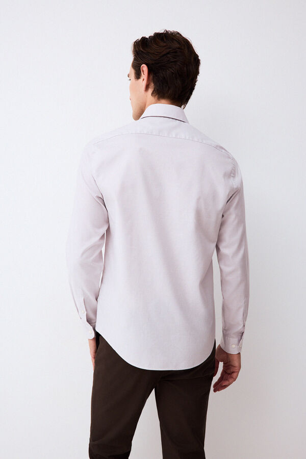 Pedro del Hierro Micro check non-iron + anti-stain slim fit dress shirt Beige