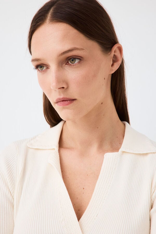 Pedro del Hierro Camisola gola polo crochet Ecru