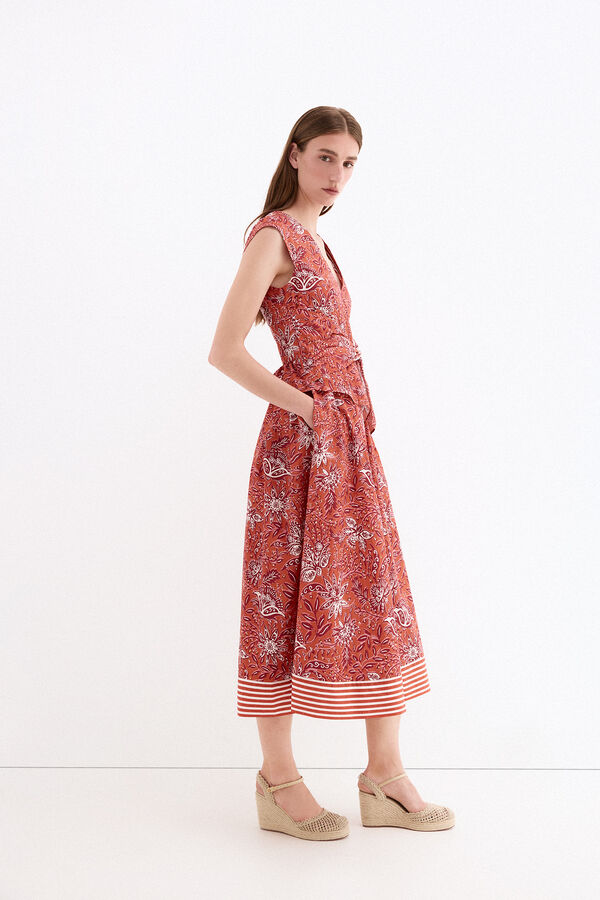 Pedro del Hierro Printed waist bow detail dress Beige