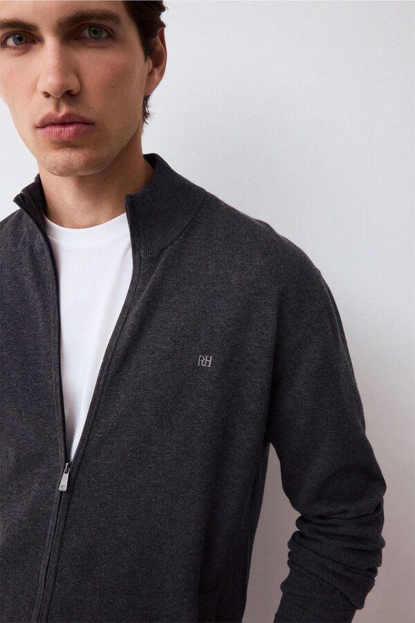 Pedro del Hierro Fine premium cotton zip fastening cardigan Grey