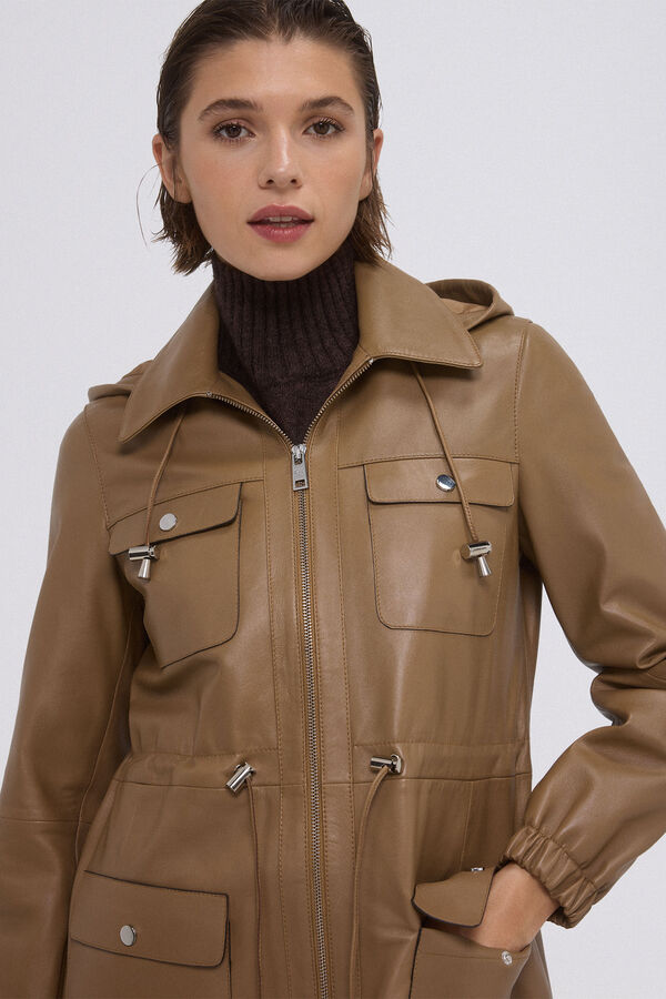 Pedro del Hierro Leather parka Brown