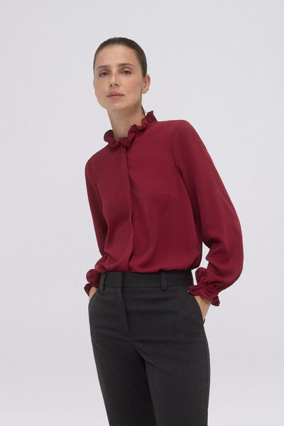 Pedro del Hierro Blusa fluida com detalhe de babado Púrpura