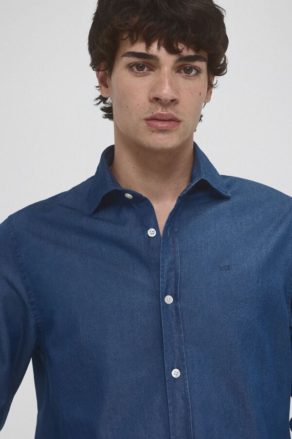 Pedro del Hierro Camisa denim tejido italiano Azul