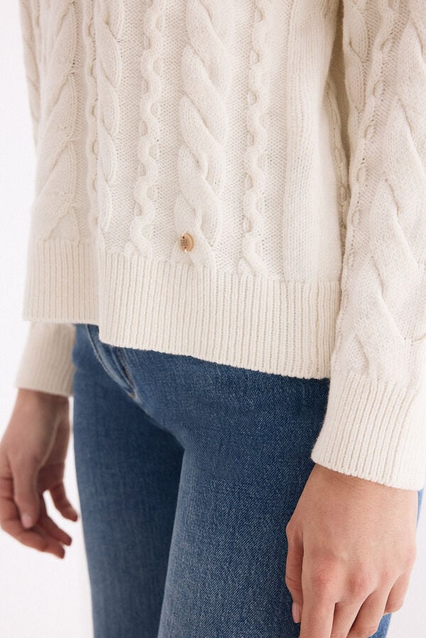 Pedro del Hierro Cross-knit roll neck jumper Beige