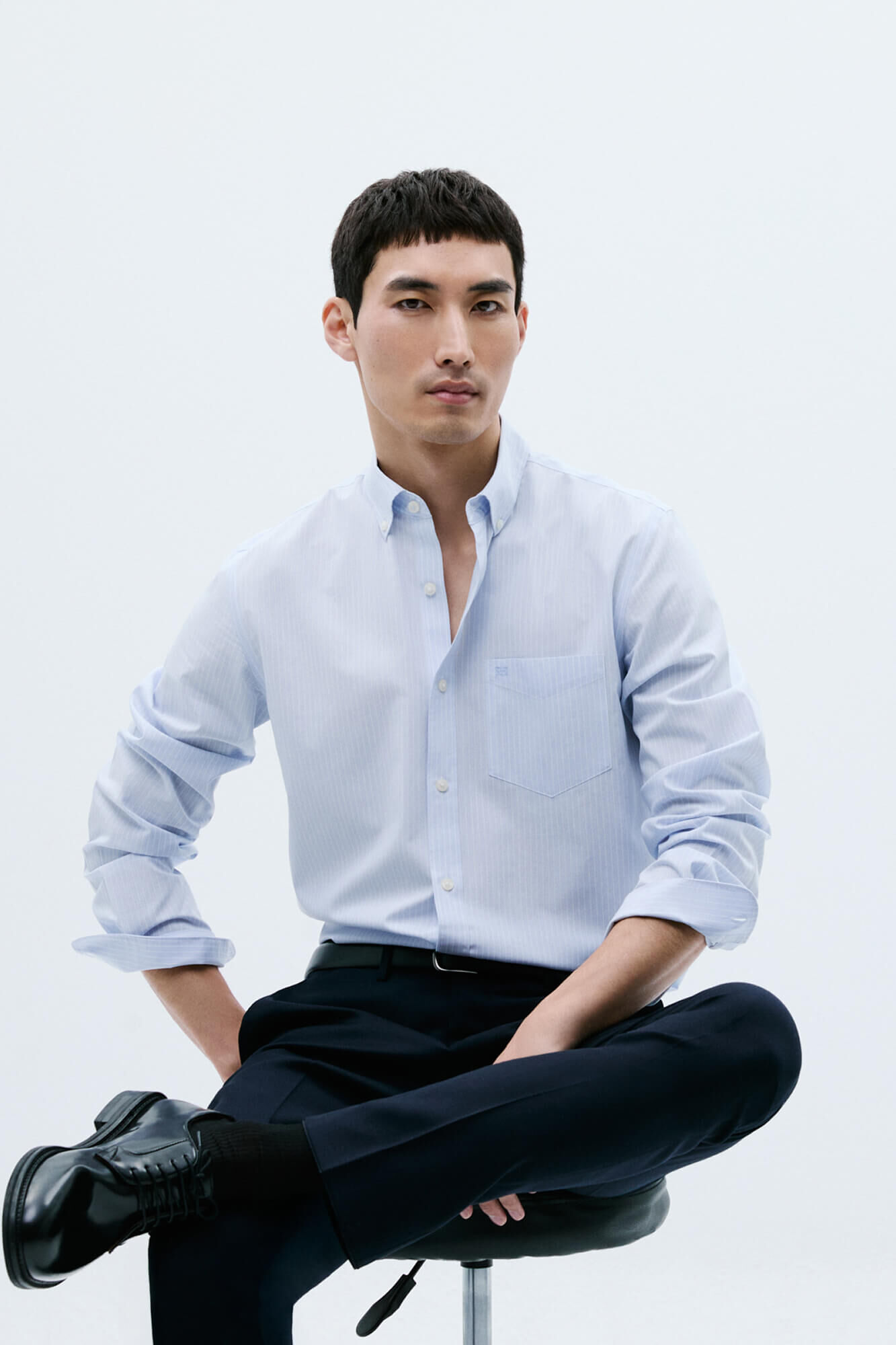 Pedro del Hierro Camisa riscas que n&atilde;o pode ser passada a ferro + resistente a manchas