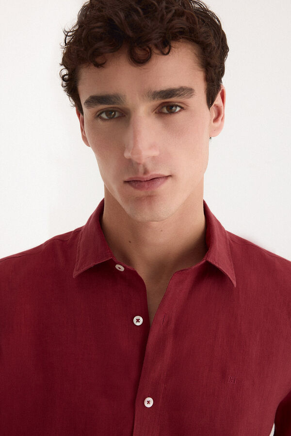 Pedro del Hierro Plain linen shirt Burgundy