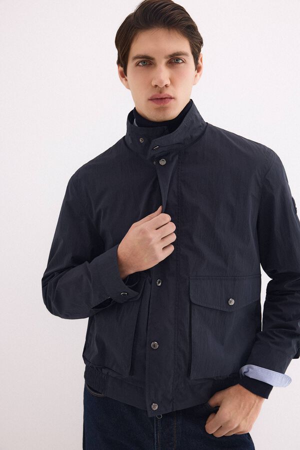 Pedro del Hierro Lightweight contrast neck jacket Blue