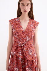 Pedro del Hierro Printed waist bow detail dress Beige