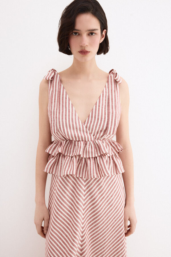 Pedro del Hierro Vestido largo lino detalle lazos Rosa