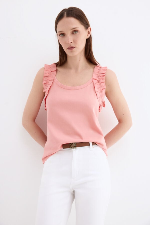 Pedro del Hierro T-shirt al&ccedil;as com folhos Coral