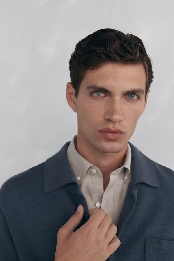 Pedro del Hierro Cotton jersey-knit cardigan polo shirt neck buttons Grey
