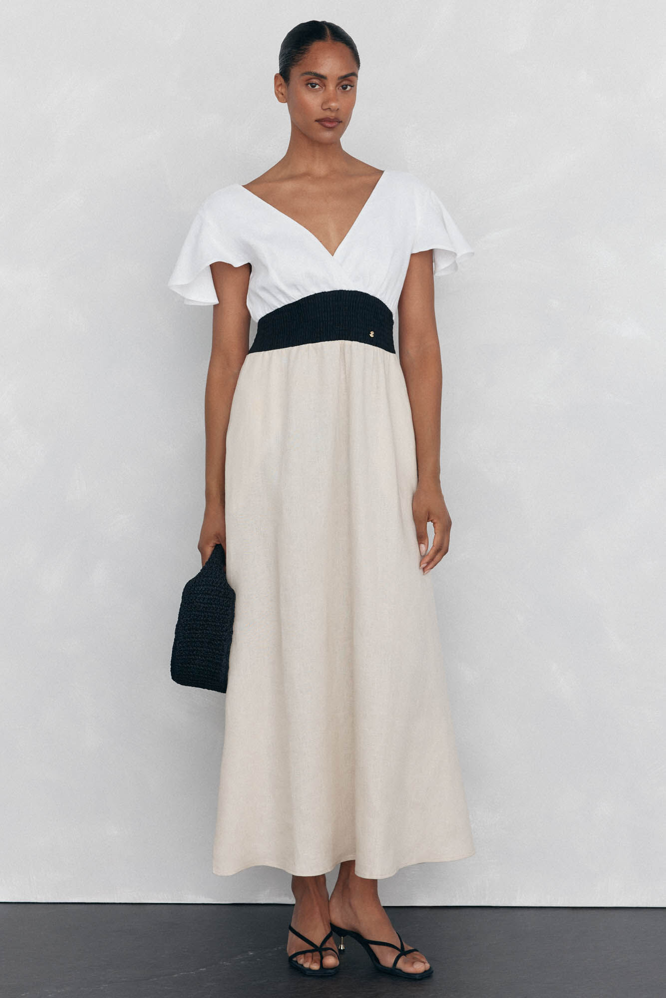 Pedro del Hierro Vestido de linho com contraste flu&iacute;do