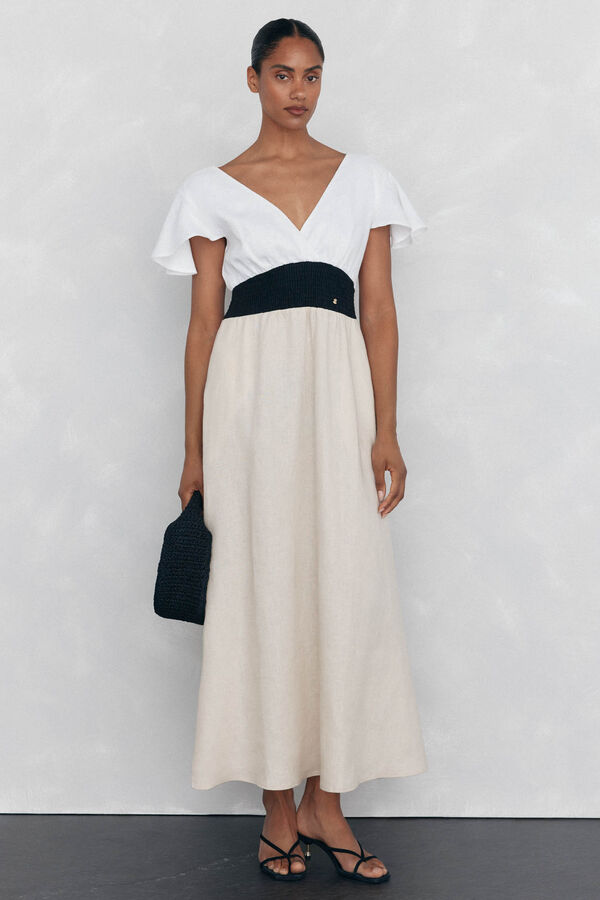Pedro del Hierro Vestido de linho com contraste fluído Marrom