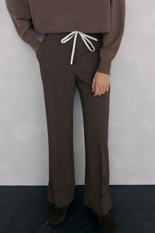 Pedro del Hierro Pantalón recto con cinturilla dobre Beige