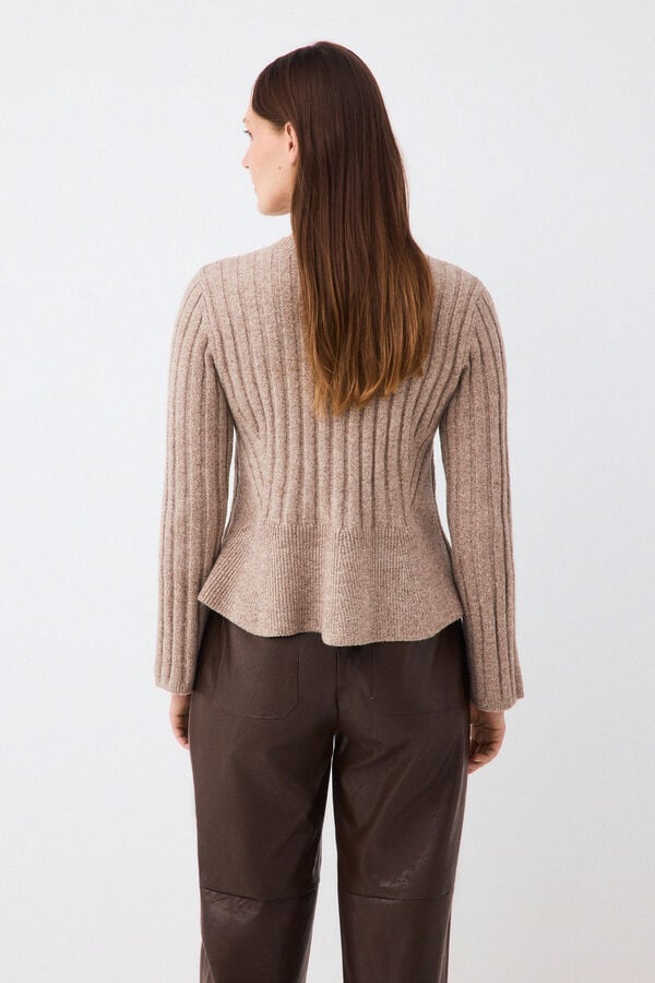 Pedro del Hierro Ribbed peplum jacket with buttons Ecru