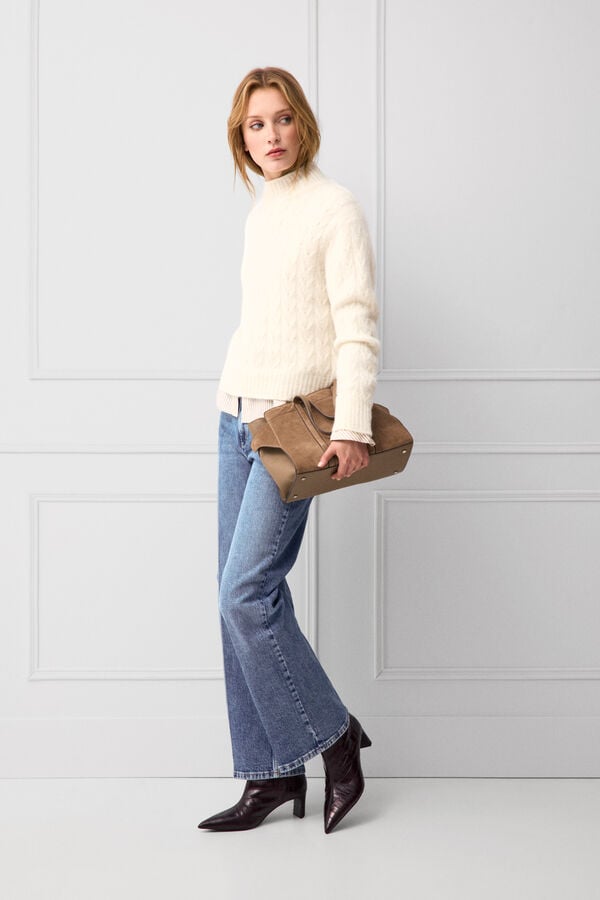 TFP by Tamara Falc&oacute; Mini cross-knit cropped jumper Ecru