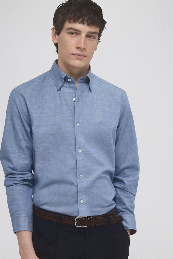 Pedro del Hierro Camisa rayas algod&oacute;n ramio Azul