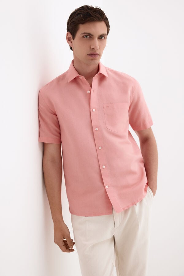 Pedro del Hierro Linen cotton plain shirt Coral