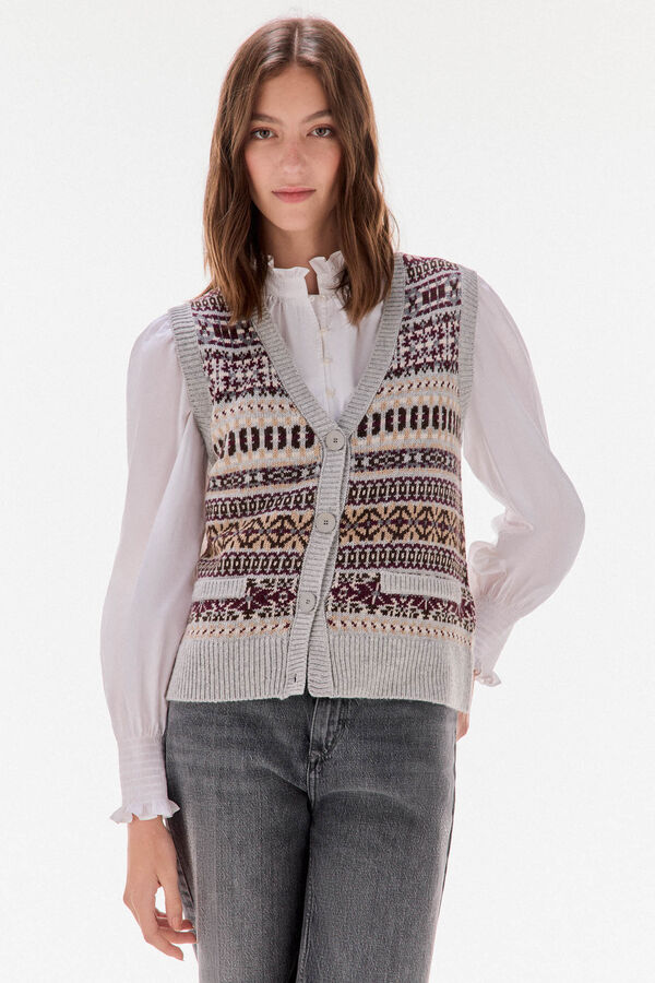 TFP by Tamara Falcó Chaleco jacquard geométrico Burdeos