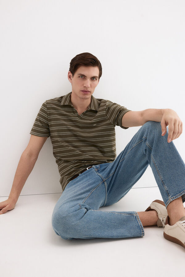 Pedro del Hierro Striped rustic polo shirt Green