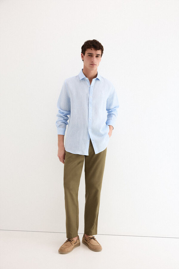Pedro del Hierro Plain linen shirt Blue