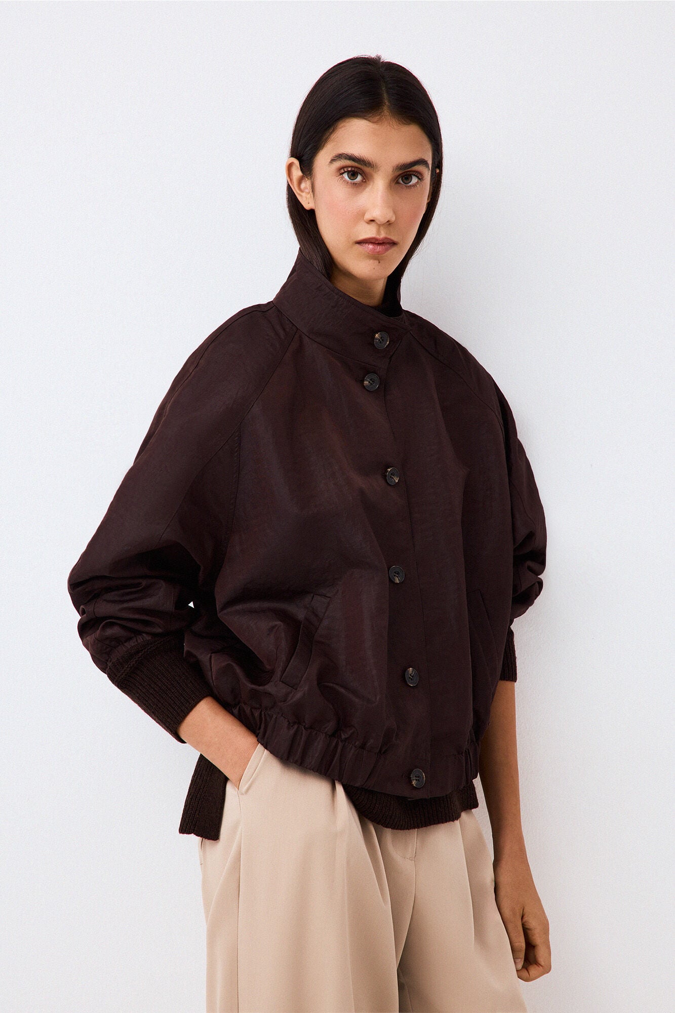 Pedro del Hierro Chocolate brown bomber jacket