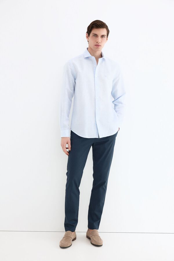 Pedro del Hierro Structured linen easy iron dress shirt Blue