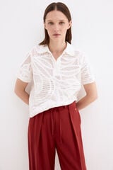 Pedro del Hierro Openwork polo shirt Ecru