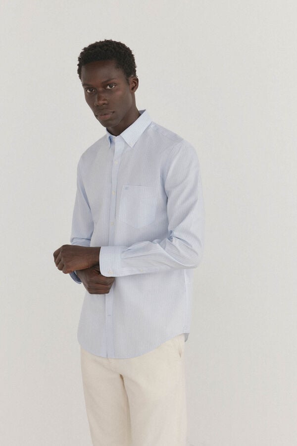 Pedro del Hierro Non iron + stain resistant striped shirt Blue