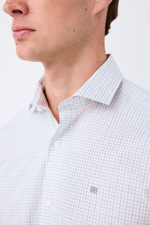 Pedro del Hierro Plaid non-iron + anti-stain slim fit dress shirt Grey