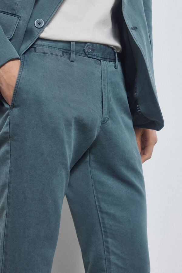 Pedro del Hierro Cotton/linen slim fit trousers Blue