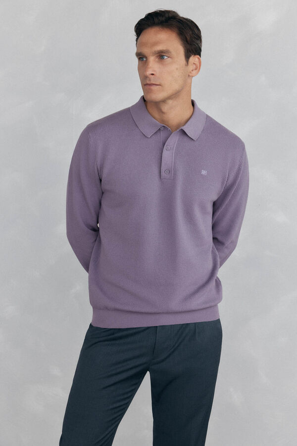 Pedro del Hierro Fine knit structured polo shirt neck jersey-knit  Purple